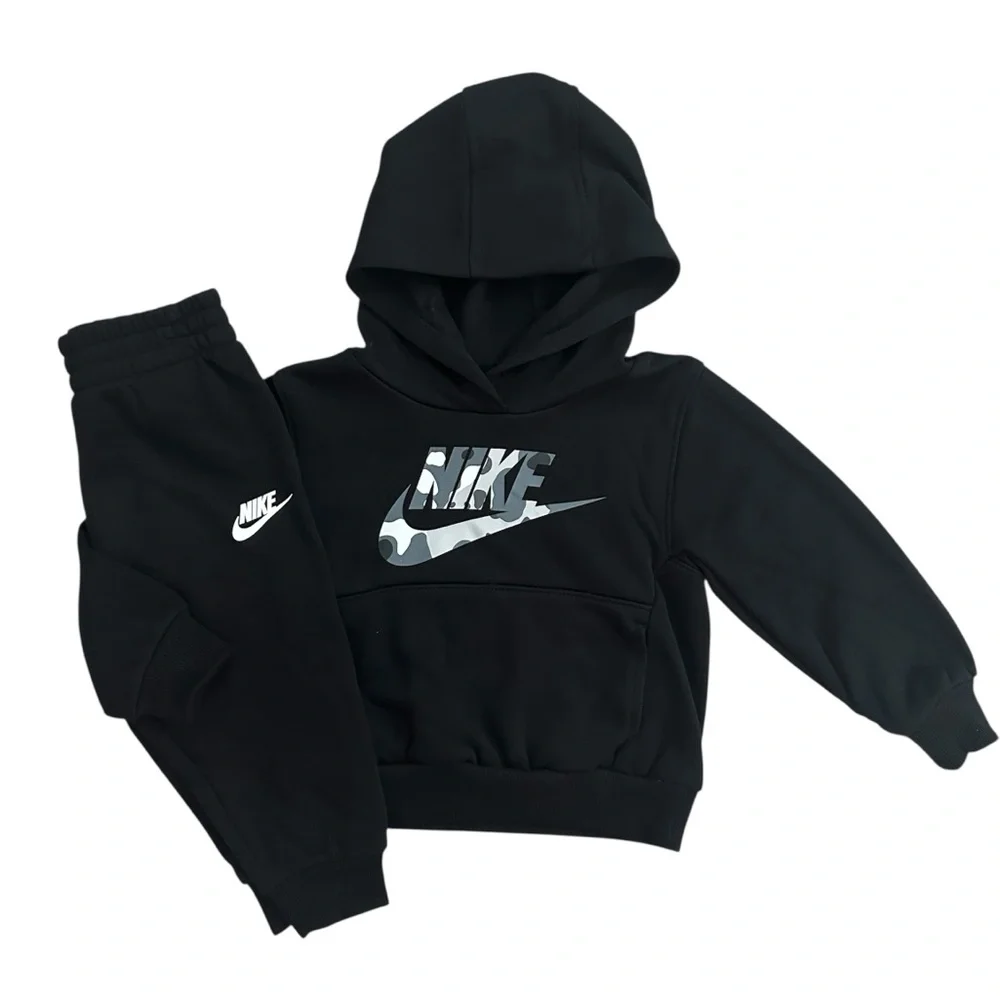 Nike Boys Camo Logo Hooded Sweatshirt & Jogger Pants 2PC Set Black Boys 2T NWT